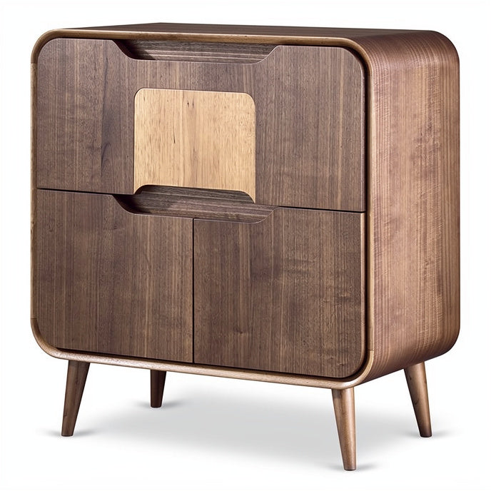 **Modern Wooden Sideboard with Curved Edges and Minimalist Design**