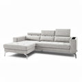 **Modern Grey Sectional Sofa with Adjustable Headrests and Chrome Legs**
