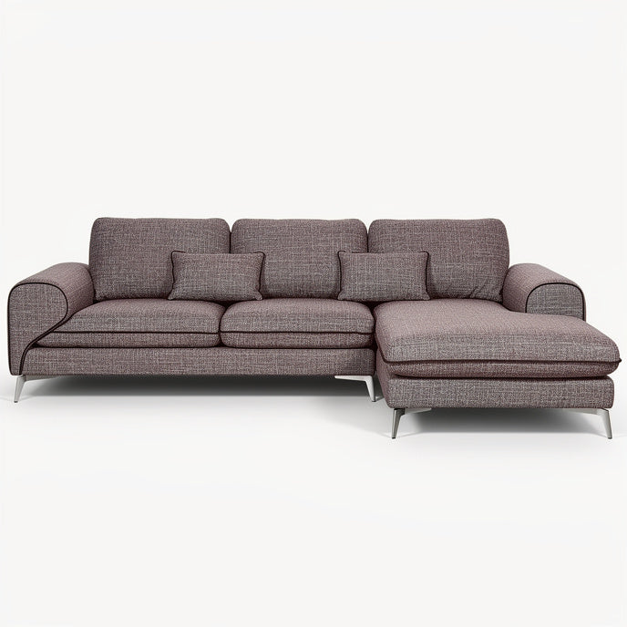 **Modern L-Shaped Sofa: Chic Design with Textured Fabric and Plush Cushions**