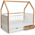**Wooden House-Style Crib with Storage Drawer**