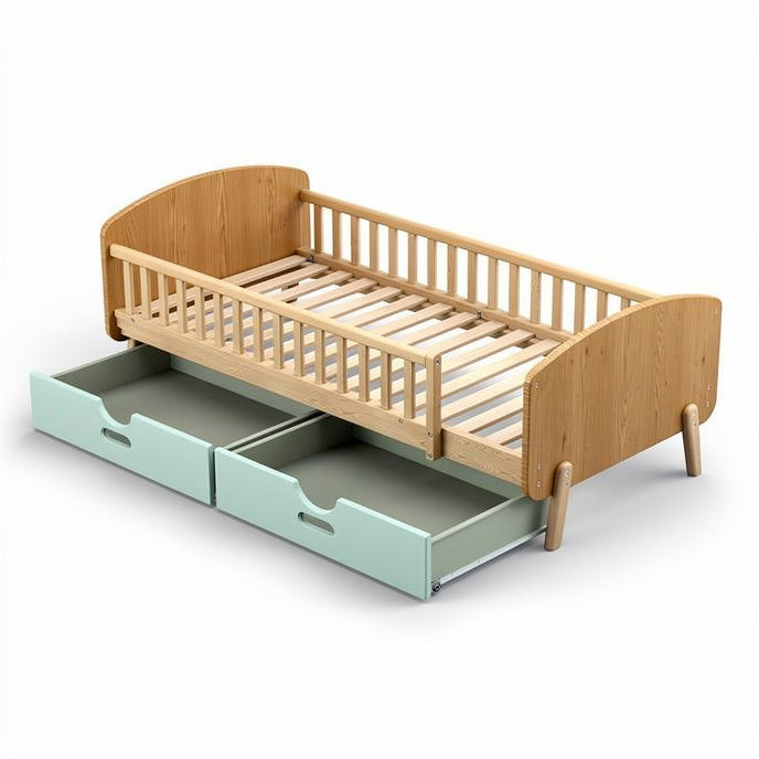**Wooden Toddler Bed with Storage Drawers**