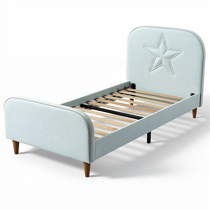 **Children's Star-Themed Upholstered Bed Frame with Wooden Slats**