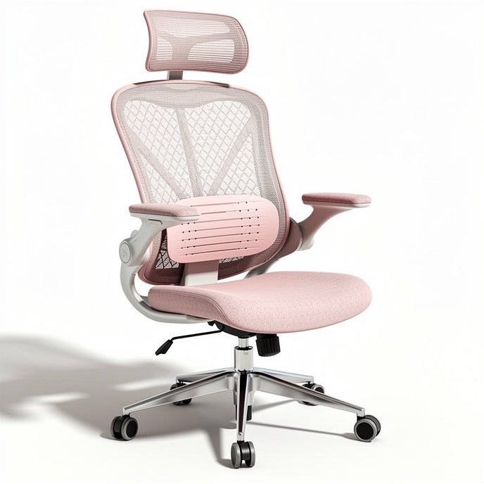 **Ergonomic Pink Mesh Office Chair with Adjustable Headrest and Lumbar Support**