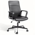 **Ergonomic Black Leather Executive Office Chair with Adjustable Height**