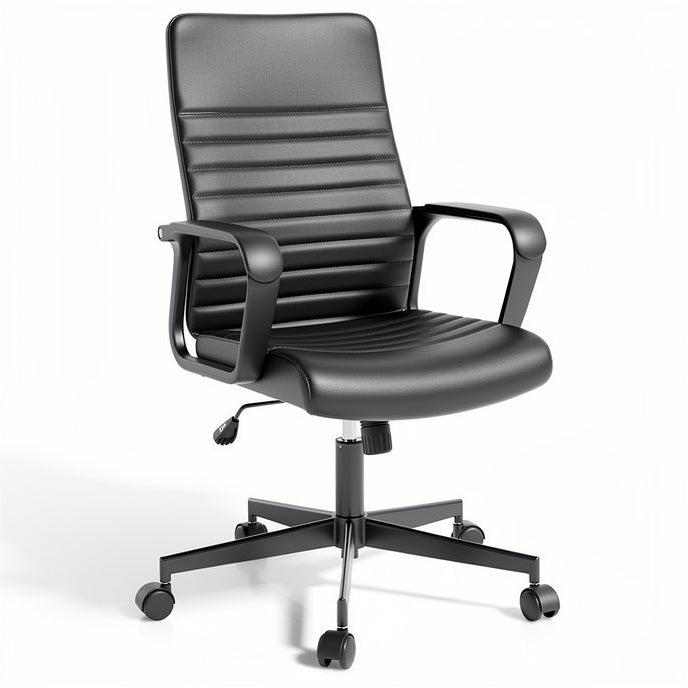 **Ergonomic Black Leather Executive Office Chair with Adjustable Height**