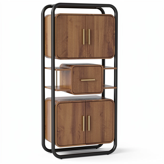**Modern Wooden Storage Cabinet with Metal Frame**